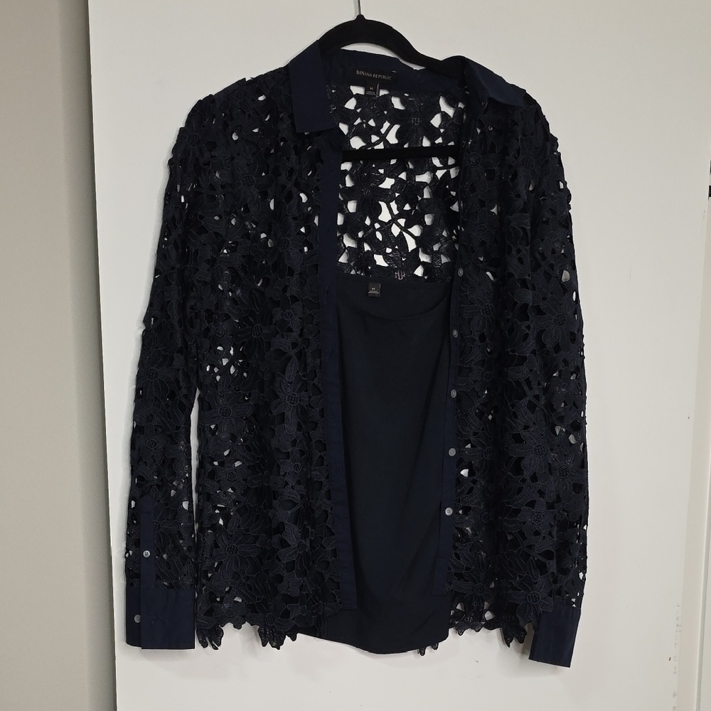 Banana Republic Navy Lace Top
